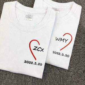 diy私人定制刺绣名字缩写字母纯棉短袖t恤小众设计感情侣装半袖夏