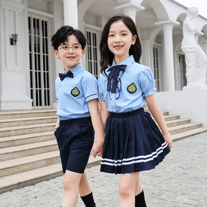 幼儿园夏季园服毕业照服装学院风校服套装蓝色小学生夏天儿童班服
