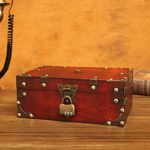 创意礼盒包装盒带锁收纳盒桌面木质储物箱密码宝箱道具复古小箱子