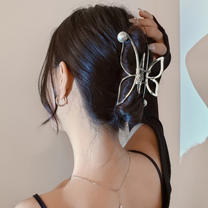 金属合金抓夹银色珍珠抓夹后脑勺夹子蝴蝶大号夏盘发发量大鲨鱼夹