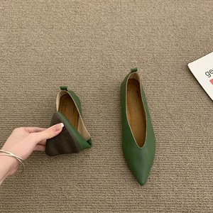 【真皮】绿色单鞋女2024年新款夏季法式小香风配裙子软底羊皮瓢鞋