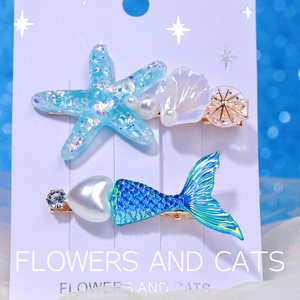 P Flowersandcats海洋美人鱼发夹一字夹头饰女儿童公主侧边夹发卡