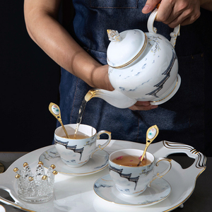 咖啡杯子家用金边中式高档骨瓷下午茶具杯大壶糖壶咖啡杯碟带托盘