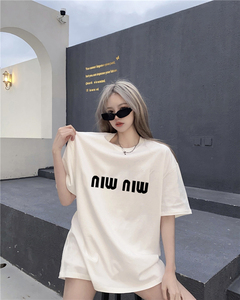 纯棉白色短袖T恤女2024夏季新款宽松韩版潮中长款上衣设计感小众