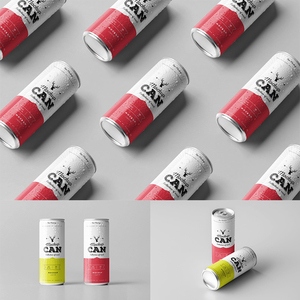 啤酒饮料汽水果汁金属易拉罐锡罐包装瓶效果贴图样机PSD设计素材