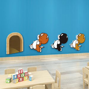 三只小猫海绵宝宝卡通3d立体墙贴画踢脚线幼儿园儿童房装饰画自粘