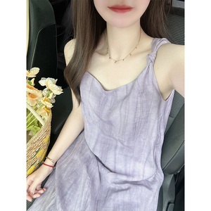 茶歇法式紫色正反两穿吊带连衣裙女夏季新款宽松显瘦无袖温柔裙子