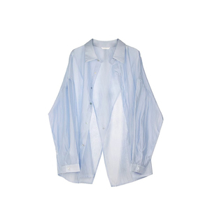 淡蓝色冰丝衬衫防晒衣外套女夏季薄款搭配吊带连衣长裙的上衣开衫