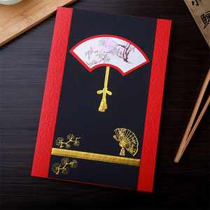 扇面凸版烫金红色叠裱击凸花卉花鸟吉祥贺卡 祝福生日商务定制卡片