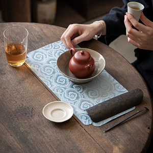 中式祥云刺绣干泡茶席家用茶台茶几防水桌布隔热垫功夫茶具配件