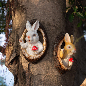 花园装饰树洞兔子树上挂件庭院园艺阳台装饰品摆件幼儿园墙壁挂饰