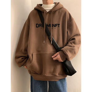 棕色情侣正肩卫衣秋冬款美式慵懒风小个子显高复古港味chic外套女