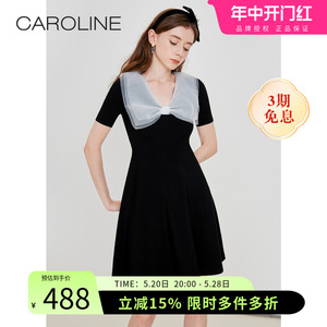 CAROLINE卡洛琳2022春夏新款蝴蝶结法式质感黑色冰丝针织连衣裙女