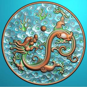 雕花之家精雕浮雕图草龙拐子龙圆形椅背板圈椅餐椅草龙背板浮雕
