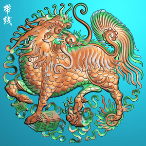 雕花之家精雕浮雕图圆形麒麟送宝挂件瑞兽麒麟圆盘挂匾圆麒麟浮雕