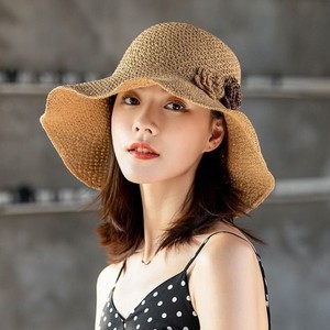 草帽女夏季沙滩帽子花朵可折叠防晒大檐海边时尚度假太阳帽遮阳帽