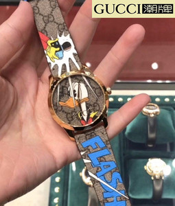 专柜正品gucci古驰手表女迪士尼唐老鸭情侣表古奇真皮带男士腕表