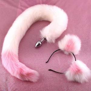 粉色尾巴后庭发卡肛塞狐狸猫咪可爱女用小号毛毛套装女情趣猫