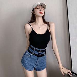 短裤套装女夏季2021新款性感吊带背心 高腰包臀牛仔热裤两件套潮
