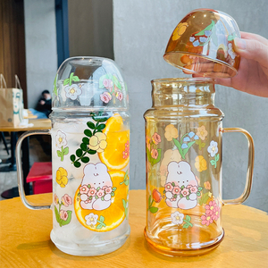 新款卡通兔子玻璃杯1000ml大容量耐高温饮水壶办公室宿舍用喝水杯