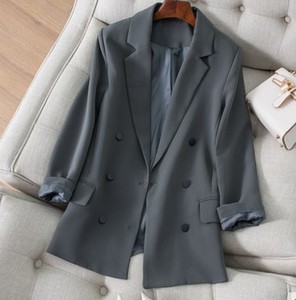 韩国灰色西装外套薄款女秋冬新款韩版宽松小个子中长款西服上衣潮