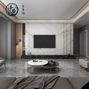 大理石石材电视背景墙定制瓷砖岩板板材新中式客厅造型爵士白装修