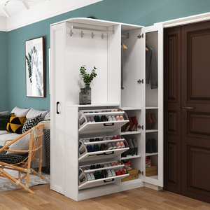 现代简约门厅柜鞋柜一体家用入户大容量推拉翻斗式客厅隔断玄关柜