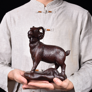 黑檀木雕羊摆件实木头根雕刻三羊开泰生肖动物家居装饰红木工艺品