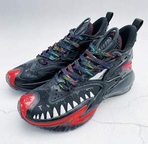 适配anta安踏 要疯5 狂潮3 毒液 黑红 泼墨鞋带黑底彩色射线鞋绳