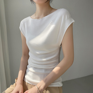 白色薄款女士冰丝针织衫夏季2024新款时尚高级感修身显瘦短袖上衣