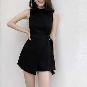 黑色工装雪纺连体短裤2024夏季新款小个子女装时尚气质无袖连衣裤