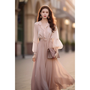 时尚高级感2024年新款秋季女装法式设计粉色衬衫半身裙职业两件套