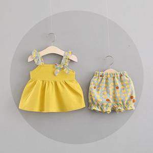 0-1-2-3-4岁女宝宝含棉吊带短裤套装婴儿夏装2024宝宝2件套新款潮