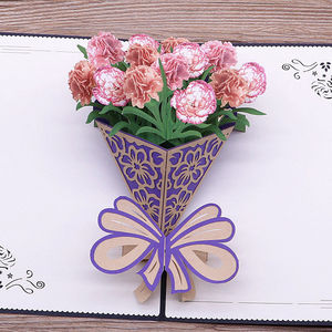 妇女节贺卡高档精美康乃馨花束鲜花3d立体卡片创意送妈妈母亲礼物