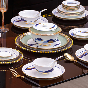 康普诗 别墅奢华釉中彩西式餐具套装碗盘家用景德镇白瓷家庭碗碟