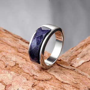 钛钢蓝砂石星辰戒指时尚简约切割面指环设计感蓝黑宝石食指潮男生