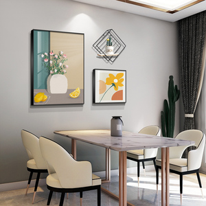 北欧风餐厅装饰画饭厅餐桌墙面壁画现代简约手绘花卉创意组合挂画