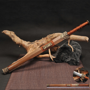 龙泉市百炼钢折叠淬火锻打手工一体宽柄龙骨纯铜装四圣汉剑未开刃