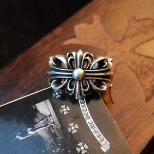 复古剋罗伈潮牌戒指男女纯银ch开口十字花鸢尾花十字架官方高版本