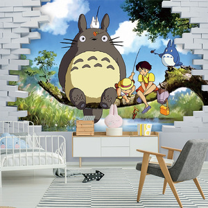 卡通动漫龙猫壁纸3d电视背景墙壁布男孩房卧室墙布儿童房墙纸壁画