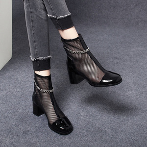 2021年新款夏季马丁靴女透气网靴镂空漆皮女鞋网纱短靴子薄款凉靴