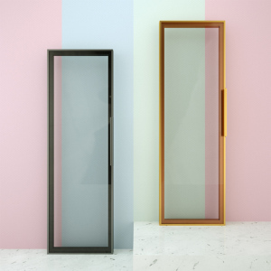 极简窄边铝合金钢化玻璃柜门定制茶灰色透明玻璃酒柜书柜平开柜门