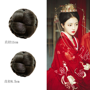 汉服小花苞发碗假发包丸子头造型可爱仙女戴发冠顶两侧古装发鬓髻