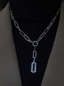 简约闪钻链条金属项链高级感个性毛衣链2021年新款潮网红锁骨链女