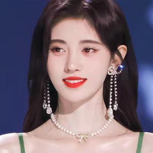 新娘百搭锁骨链珍珠蝴蝶结项链耳针轻奢小香风耳环鞠婧祎同款头饰