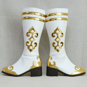 蒙古靴子女白色草原靴子高筒马靴民族舞蹈表演鞋子蒙族舞靴子女士