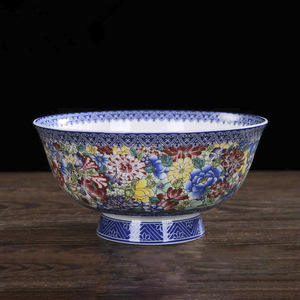 景德镇陶瓷高脚防烫粉彩碗6英寸碗汤碗新中式仿古寿碗家用饭碗