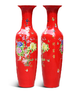 中国红陶瓷大花瓶景德镇红瓷大花瓶花开富贵落地大瓷瓶