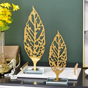 北欧电视柜摆件轻奢创意金叶子桌面金属摆设美容院装饰品餐厅家具
