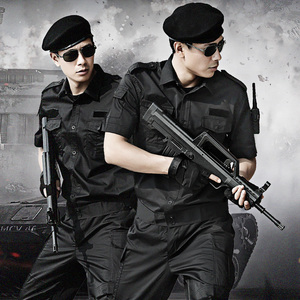 盾郎黑色短袖保安作训服套装男夏季户外特种兵训练工作服军迷服饰